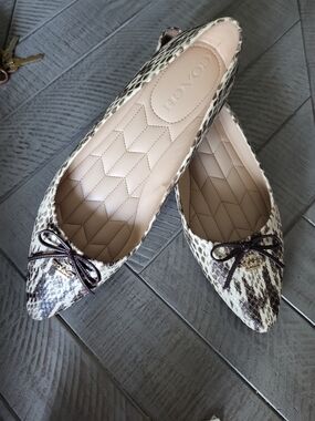 Coach Snake-Print Pointed Ballet Flats in Cream and Black
